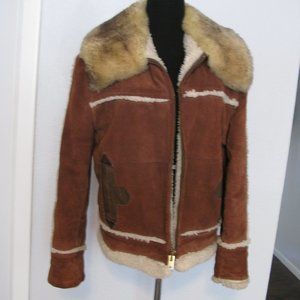 Suede Leather Sheep Lamb Wool Real Fur Collar Coat